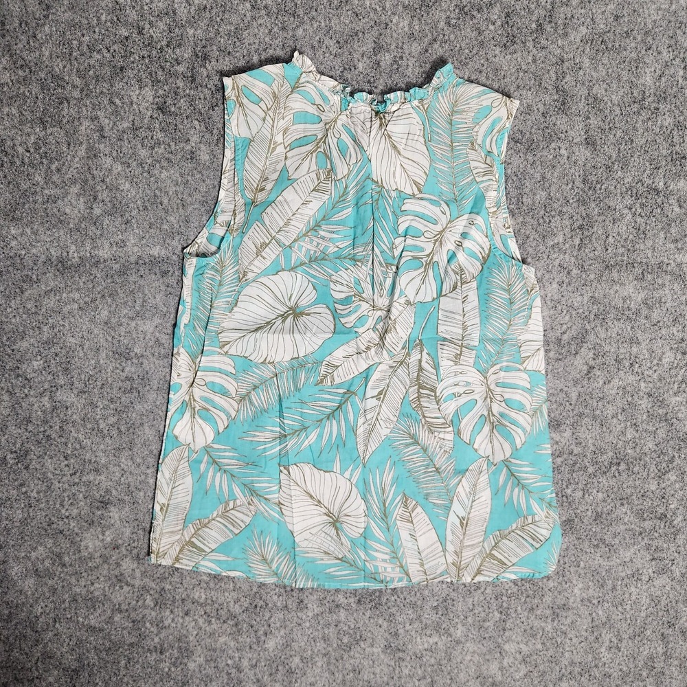 Talbots Petite Floral Shirt Women P Blue White Leaf Print Sleeveless Top Button - Picture 2 of 6